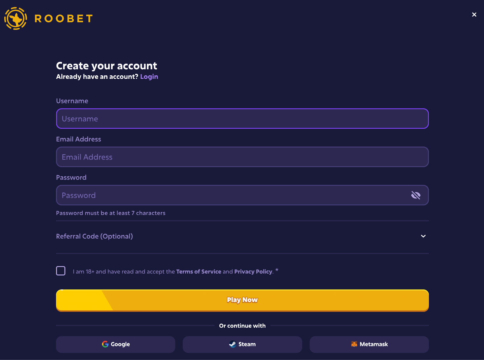 Création d'un compte ROOBET depuis un ordinateur